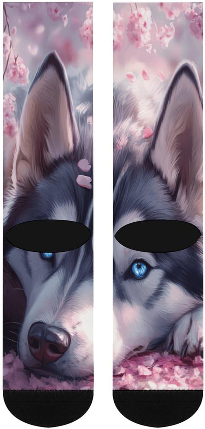 Cute Dog Husky Knee High Socks Athletic Long Stockings Sport Casual Crew Tube Sock Boot 46cm