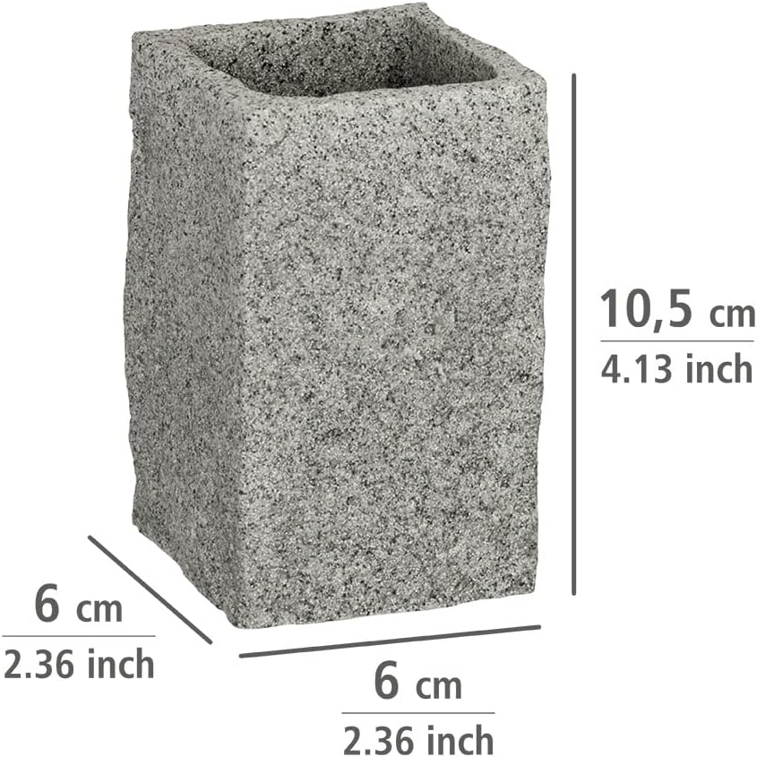 WENKO Toothbrush Tumbler Granit in Grey, Polyresin 6.5 x 6.5 x 10.6 cm