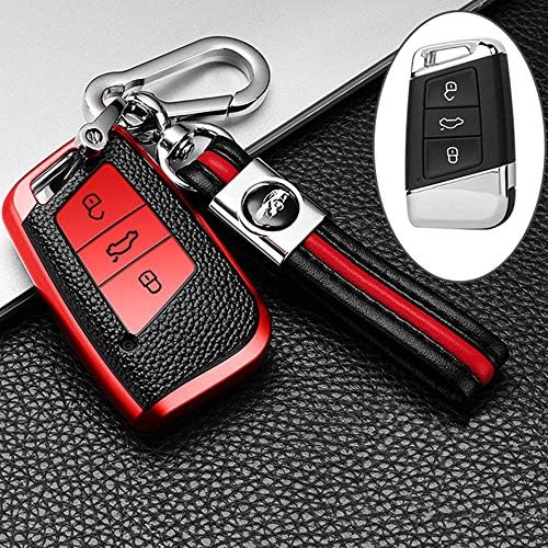 ontto Etui na kluczyki samochodowe pasuje do VW Magotan Passat B8 CC MK2 Jetta Skoda Superb A7 Kodiaq akcesoria pudełko na klucze etui na klucze etui ochronne etui 3 przyciski złoty zielony