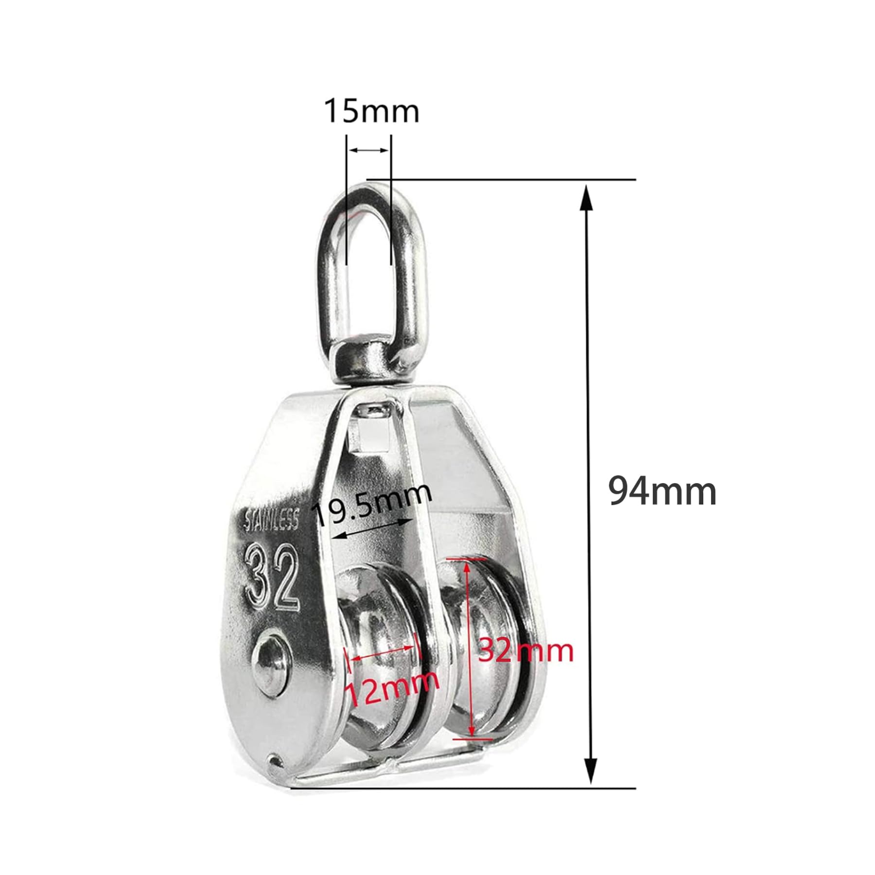 Lulullaby M32 Stainless Steel Double Disc Block, Heavy Rigging with Rotating Pulley 304 - Image 2