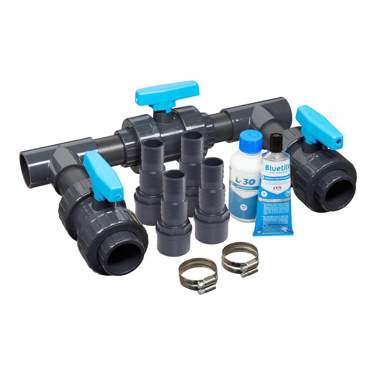 Bypass Set Basic "ALL-PRO" + tubo adesivo in PVC DN 43 x 50 mm, pompa di calore per piscina, impianto solare per piscina