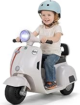 MAMIZO Children's Electric Motorcycle, 6 V, 3 Wheel Riding Toy Bike with Backrest, Headlights, USB, Pedals, Music, 72 x 56 x 37 cm, 2 km/h, Max 20 kg, for Children 3-6 Years, White