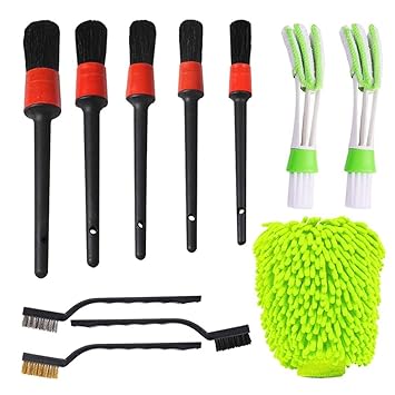 Licogel Auto Brush Set Professional 11PCS Ergonomic Universal Lightweight Detail Brush Kit Glove Dashboard Wheel Rim Panel
