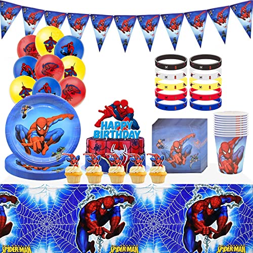 Lemotoy Ensemble de Vaisselle de Fête Spiderman,84PCS Spiderman Vaisselle,Spiderman Fêtes Supplies,Decoration Anniversaire Spiderman,Spiderman Ballon,Vaisselle Spiderman Enfant Anniversaire Cover