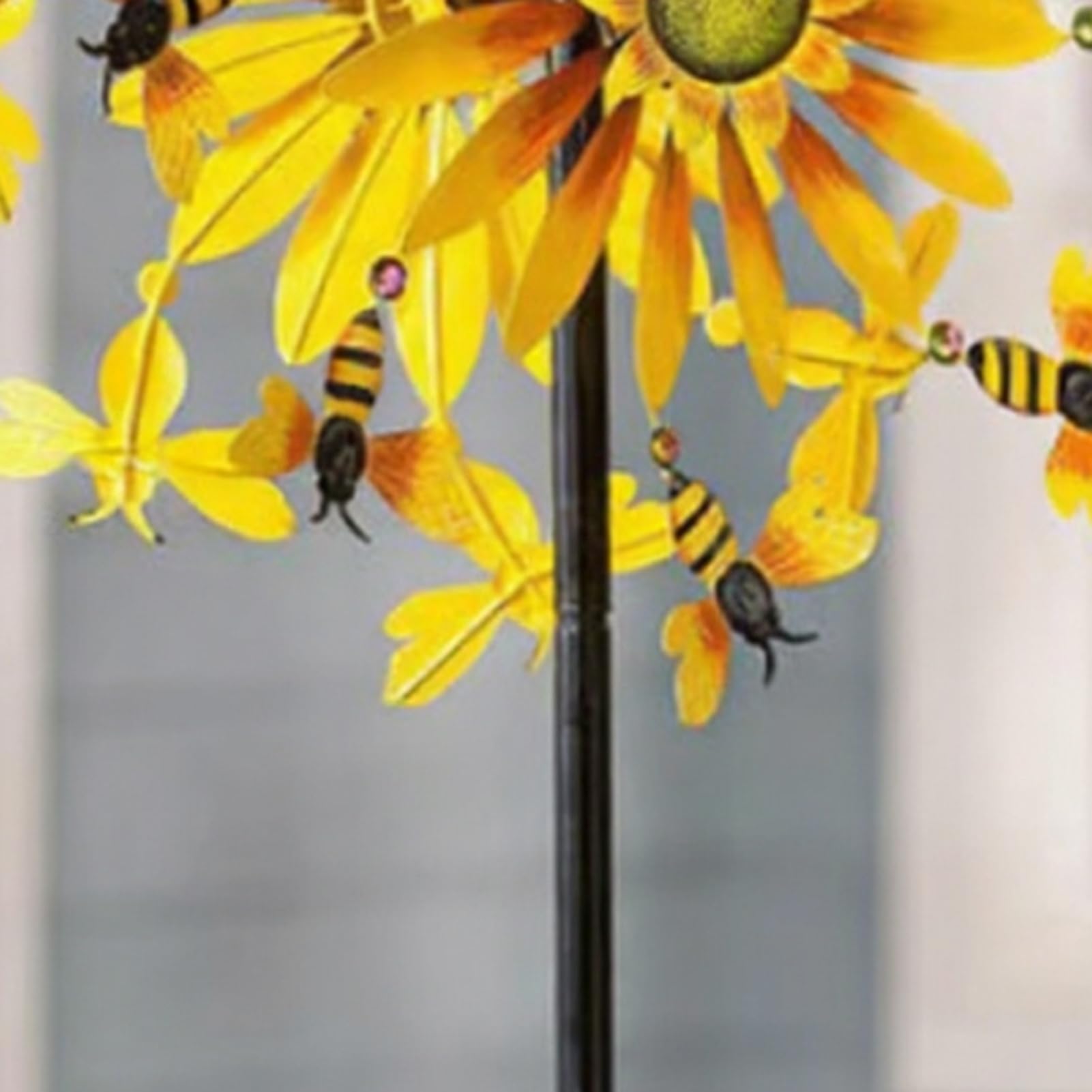 Moulin à Vent en Forme de Tournesol et Abeille, Moulin a Vent Jardin Exterieur avec Tige en Métal Décoration Rotative Alimentée par la Brise pour Pelouse, Jardin, Terrasse, Cour, Porche (A)