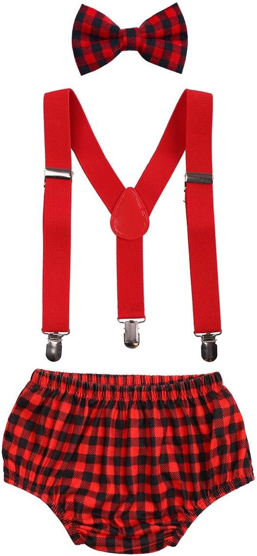IBTOM CASTLE Baby Boys Cake Smash Outfit First Birthday Bloomers Bowtie Adjustable Y Back Suspenders Clothes set