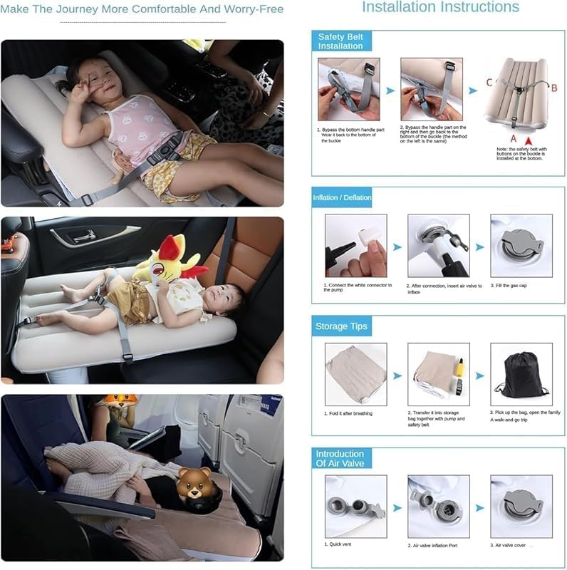 ZorimuB タイプ 安全バンパー付きインフレータブル幼児旅行用ベッド ポータブル子供用エアマットレスコンプリートセット 飛行機/