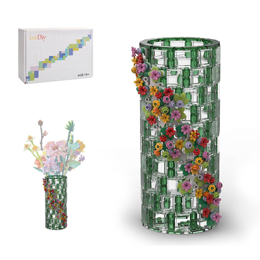 CreativeBlocker Vase Brick Set, DIY Transparent Kit for Mounting Green Vase Model, Display Kit for Bouquet of Flowers 10280, A Great Decoration (473 Pieces)