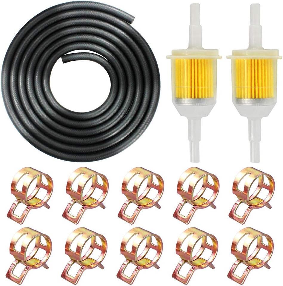 1/4" Inch ID Fuel Line Set - 2 Meter / 6-Foot ¼ Inch Fuel Line + 2 Pcs 1/4 Inch & 5/16 Inch Fuel Filters + 10 Pcs 2/5" ID Hose Clamps for Kawasaki Kohler Briggs & Stratton Small Engine