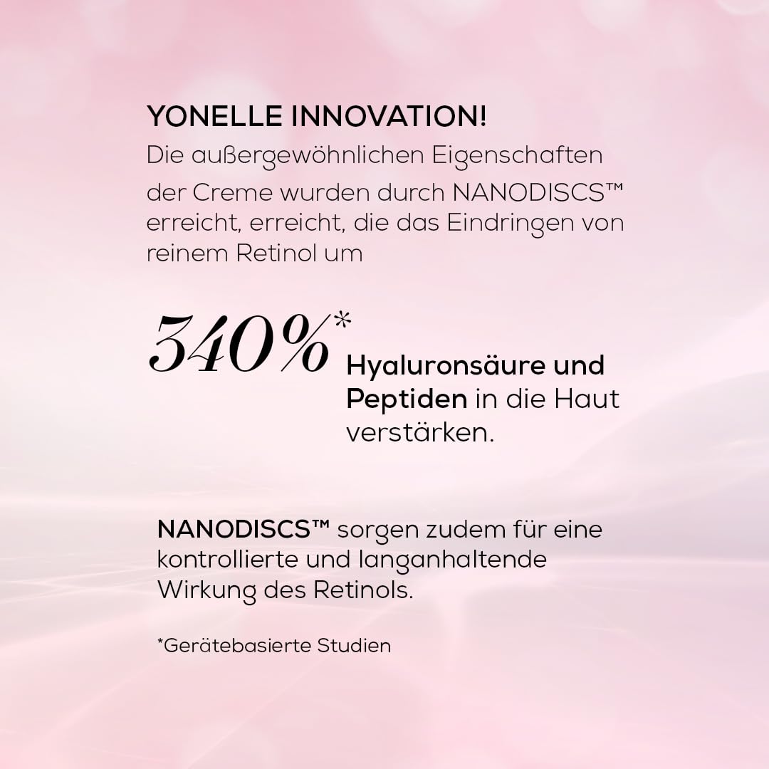 YONELLE Augencreme für die Nacht mit Retinol in NANODISC™ - Gesichtspflege - Gesichtscreme Damen - Eye Cream mit Peptiden - Anti Falten Creme - Nachtcreme 15ml