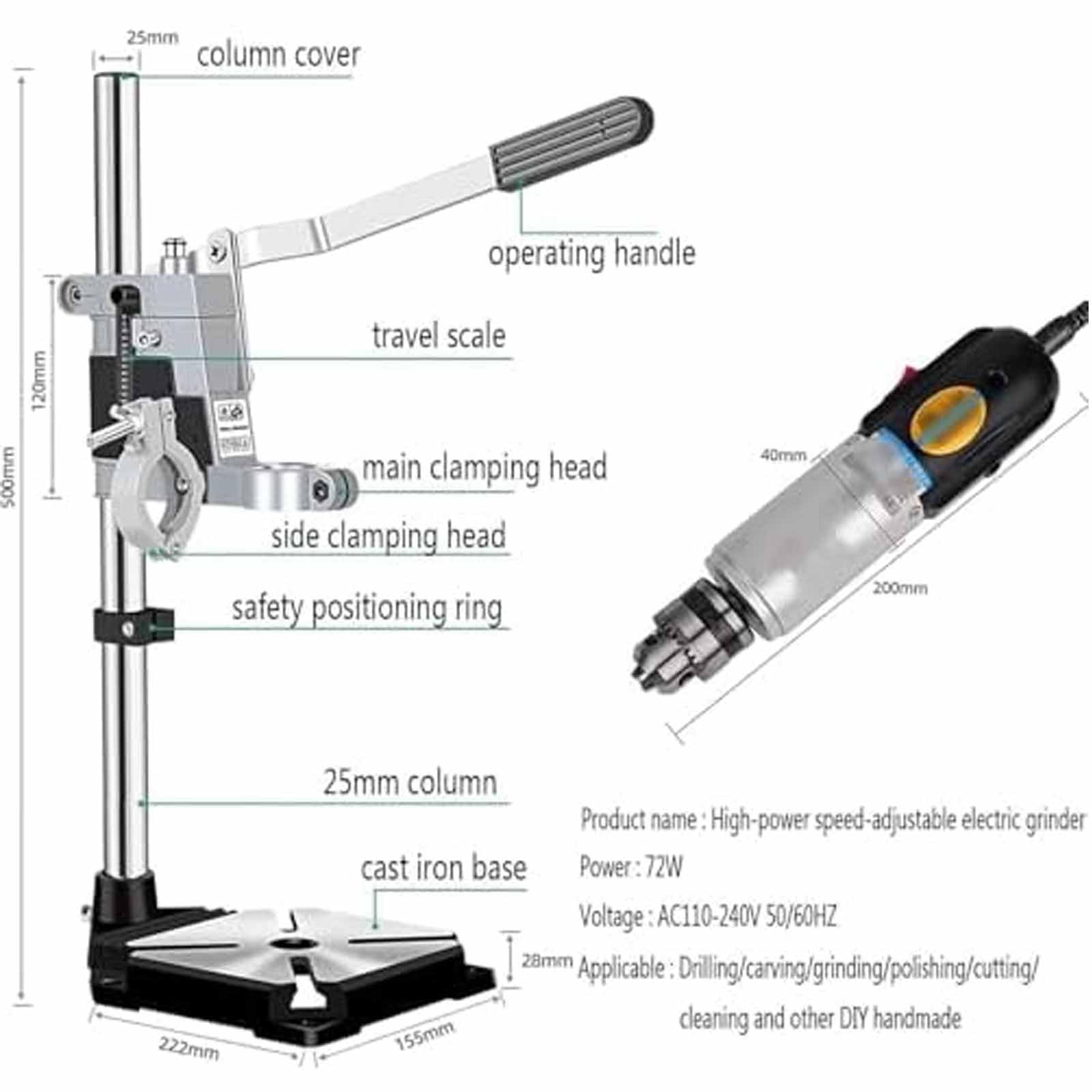 ERICAT Cortador De Botellas De Vidrio Eléctrico De 72 W, Kit De Cortador De Botellas De Vidrio Eléctrico, 5000-8000 RPM Corte Sujeción Vidrio hacia Adelante Y Atrás Objetos De 0,6 Mm a 6,0 Mm