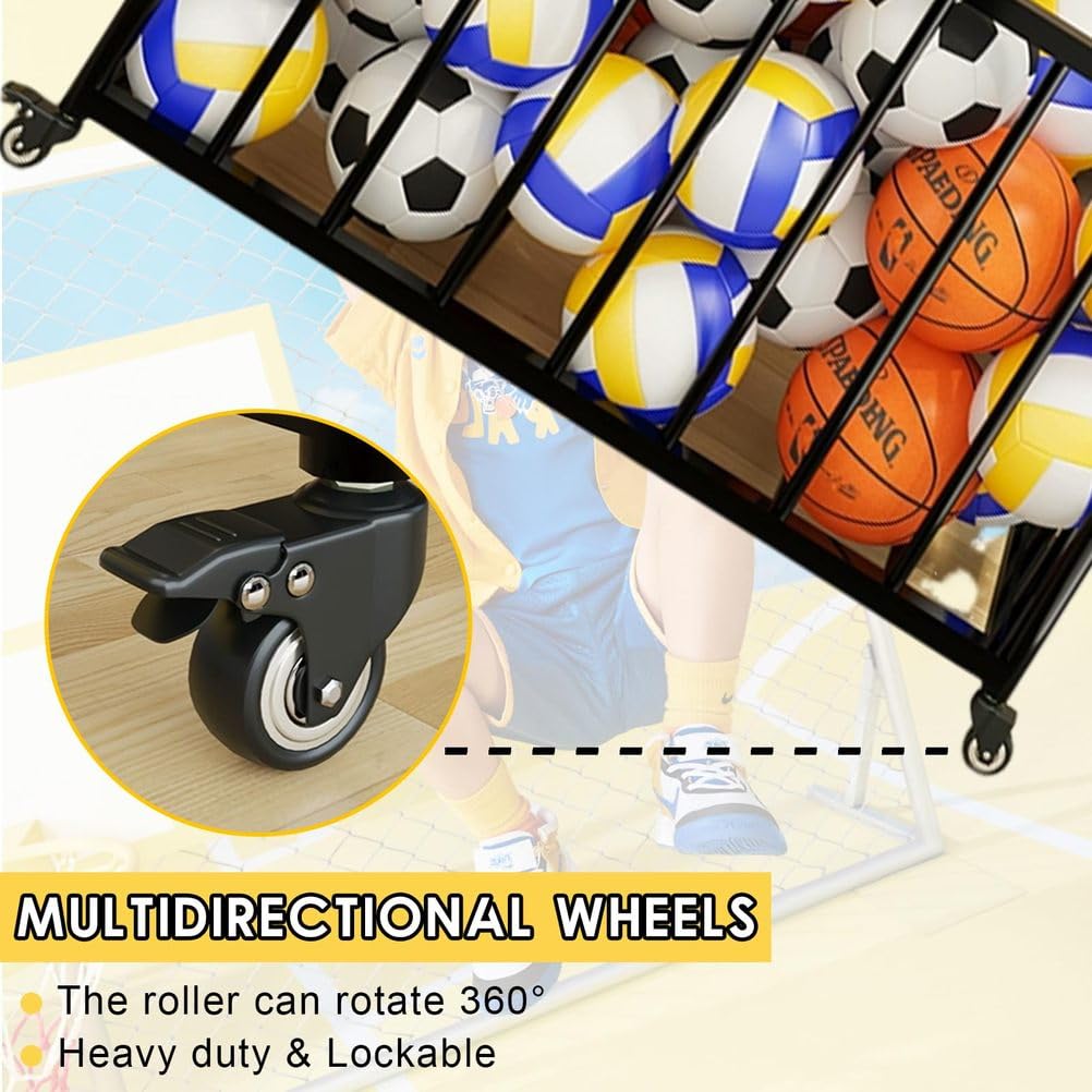 Carrito de equipo deportivo extra grande con ruedas para baloncesto, fútbol, voleibol, organizador de almacenamiento duradero