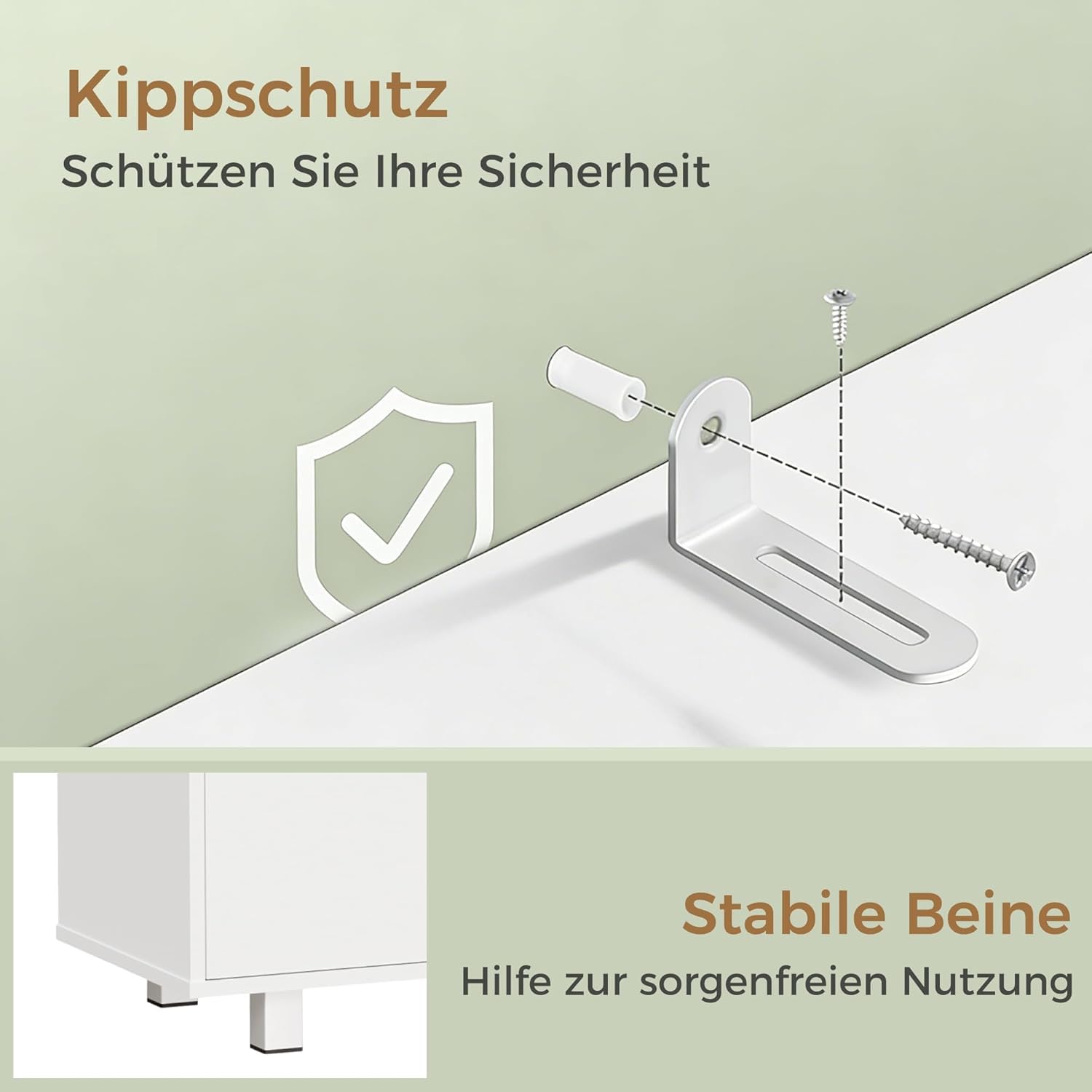 ANWBROAD Waschbeckenunterschrank, Badezimmerschrank mit 2 Schranktüren 3 Verstellbare Offene Regalböden,1 Verdecktes Staufach, Unterschrank Waschbecken mit Füßen,30 x 90 x 64,5 cm Weiß SSC001W