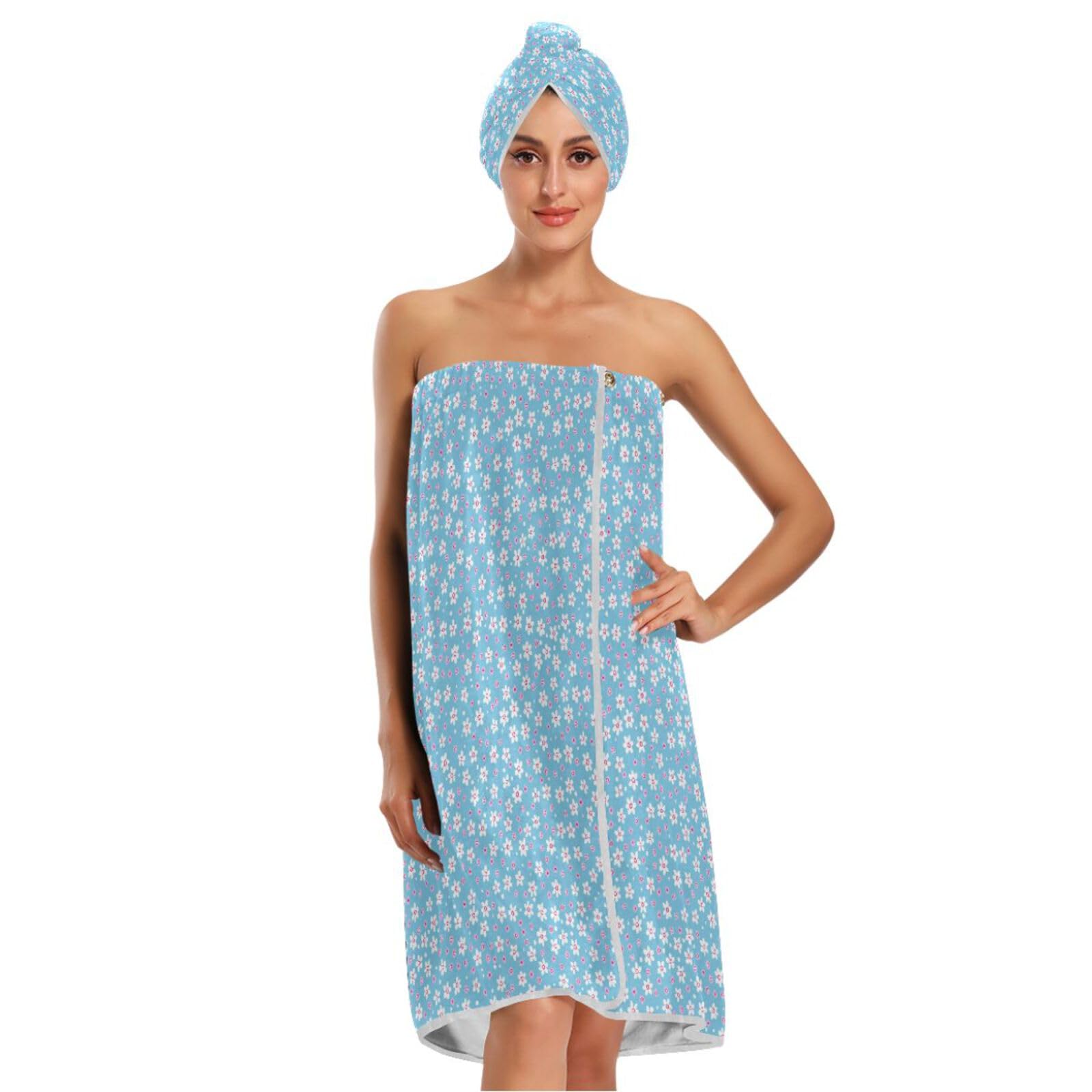 Kwiatowy ręcznik kąpielowy 3 zestawy regulowane zamykanie suchy szybki szlafrok kąpielowy body Wrap dla kobiet spa, szlafrok + suszenie włosów + opaska na głowę