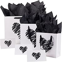 Vista 11 de ysmile Pequeña bolsa de regalo negra con papel de seda para hombres, fiesta de cumpleaños, aniversario, día del padre, 7.8 pulgadas, corazón dorado