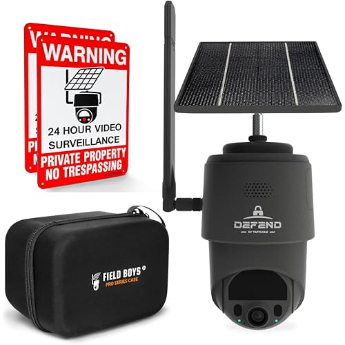 TACTACAM – Defend 360 Cellular Security Camera, 4K Photos, 1080p Video, Solar + Rechargeable Battery, 360° Pan/Tilt/Zoom, LTE Cellular, Motion Alerts, Weather Resistant Includes Case & Warning Signs