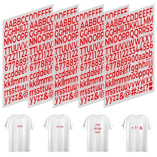 HiTransfer Iron on Letters for Clothing Iron on Numbers and Iron on Letters for Fabric with 1-Inch A-Z and 0-9 Alphabet Stickers for T-Shirts (5 Sheets Red)