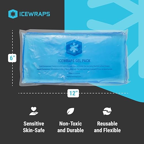 Miniatura 4 de ICEWRAPS Paquetes de hielo de gel reutilizables extra grandes de 6 x 12 pulgadas y bolsa de hielo reutilizable con cubierta de tela suave, paquete