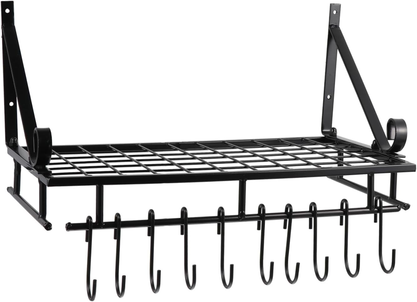 Multifunction Iron Kitchen Pot Rack Holder with Metal Hook Wall-mounted Storage Shelf for Organized Shelves and Cabinet Design for Home and Restaurant Use Easy to Clean