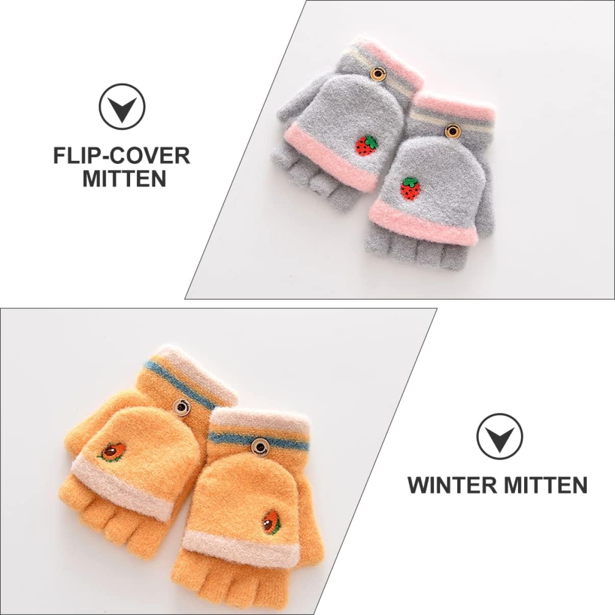 Didiseaon 1pair Boy Girl's Cartoon -cover Warm Gloves Embroidered Design Boys and Girls Gloves for Boys and Girls and Comfortable Fingerless Mittens Random Styles for Cold Weather