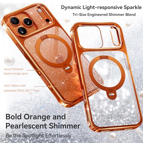 CASEKOO Pearlescent Shimmer 360 Spin Magnetic Stand for Glossy iPhone 17 Pro Max Case for Women, Fit for MagSafe, 17FT Drop Protection, Chic Design for 17 Pro Max Case with Stand 6.9", Cosmic Orange by CASEKOO - Image 2