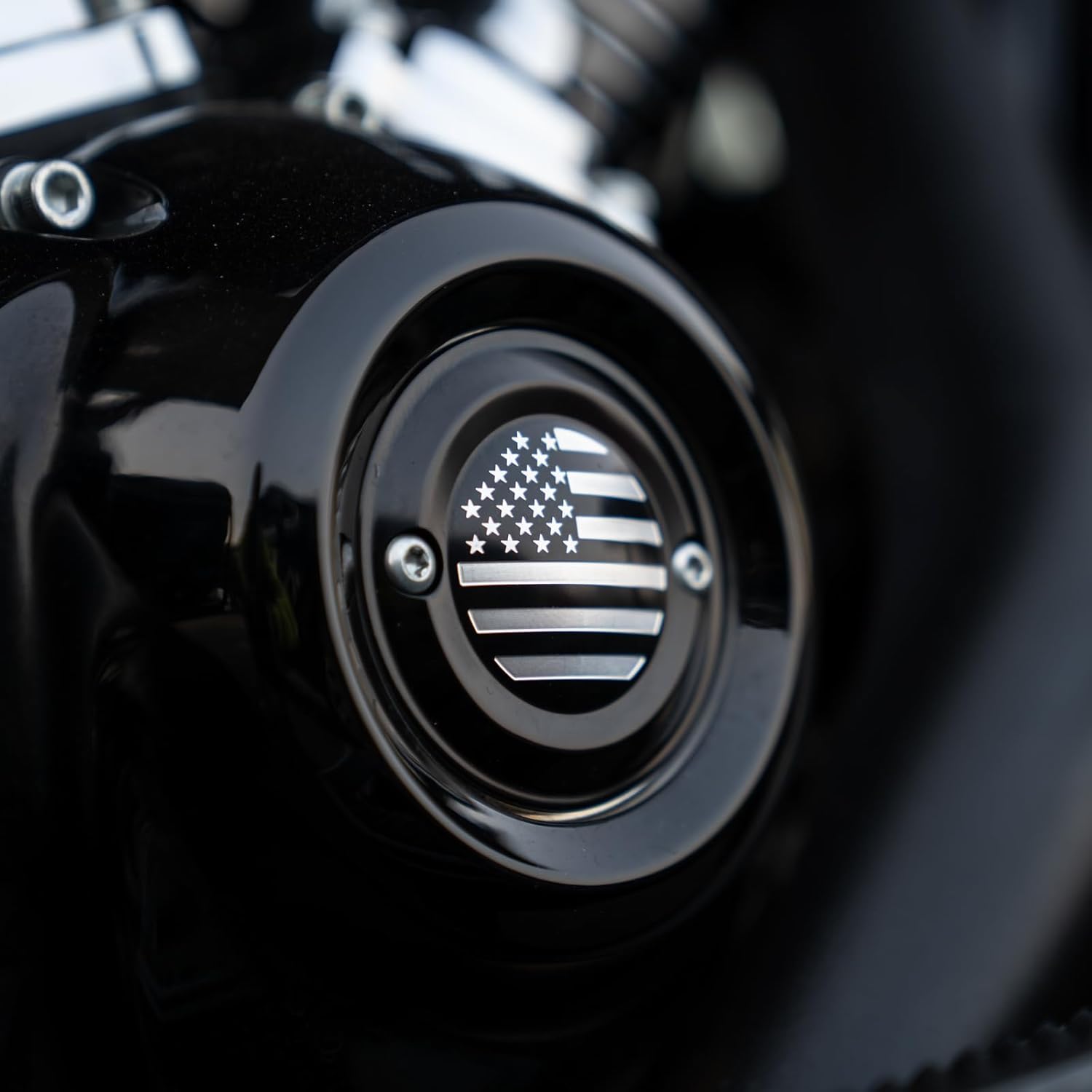 Motorcycle Timing Cover Chrome Black Custom Stars&Stripes Timer Caps Block for 2017+ M8 Engine Softail Touring Breakout Fatboy Street Bob Road King Street Glide (Star&Stripe)