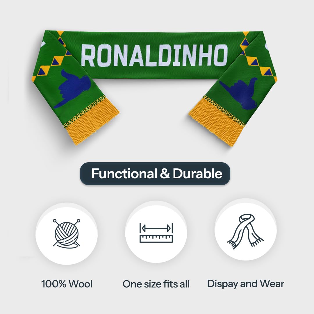 TACKLE FROM BEHIND Ronaldinho Joga Bonito Knitted Football Scarf, 100% Wool, 48" x 7", Soft and Warm, Gift for Football Fans 3