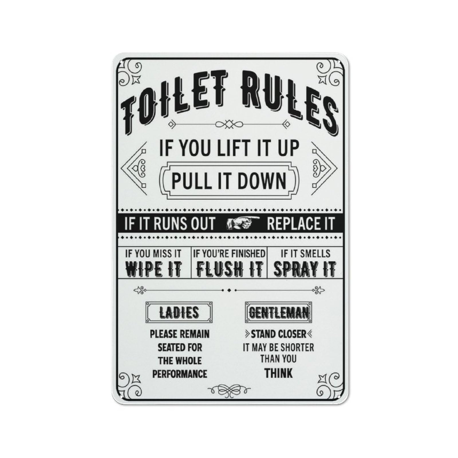 Toilet Rules Sign 12X8 Inches Metal Aluminum Signs, Weather Resistant, Weatherproof, Indoor Or Outdoor