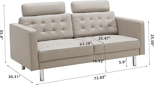 Miniatura 2 de Sofá biplaza de cuero, sofá moderno de mediados de siglo de 72 pulgadas con respaldo ancho y patas de metal, cómodos sofás de dos plazas para sala