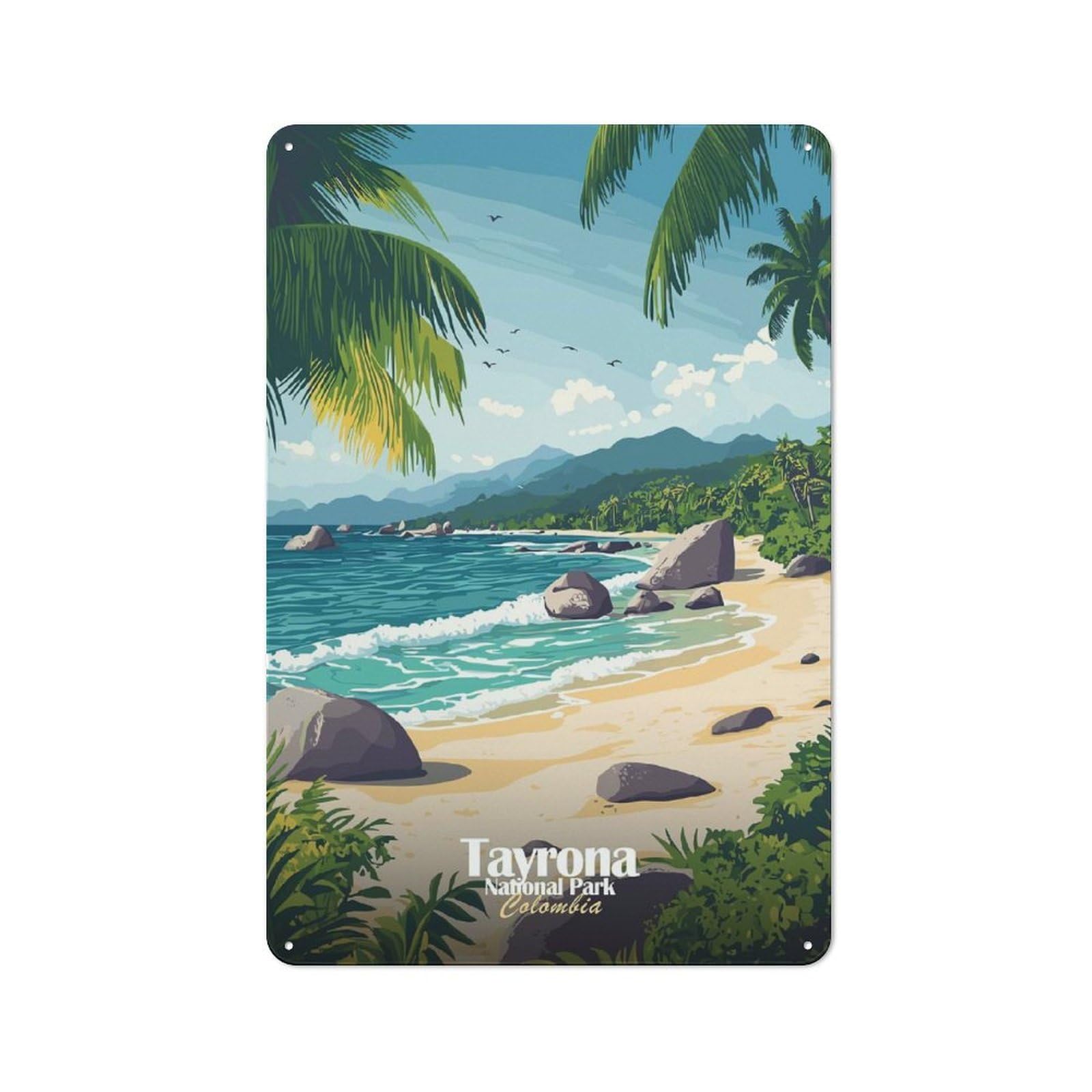 Junmoney Style-23 Tayrona National Park, Col Workshop Style Metal Wall Decor 30X20cm, Decorative Metal Plaque For Garage, Workshop, Shed Or Utility Room