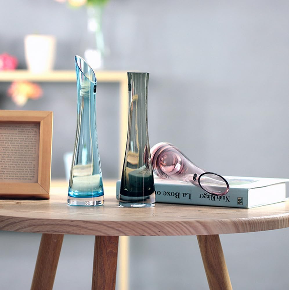 Glass Bud Vase Oblique Mouth Single Stem Flower Vase with Heavy Base for Home Office Wedding Table Decor (Blue 23cm Height) - Image 6