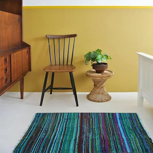 Miniatura 4 de Aakriti Gallery Alfombra de trapo hecha a mano de Fair Trade Chindi, alfombra india multicolor, alfombra reciclada, alfombra decorativa bohemia (5 x
