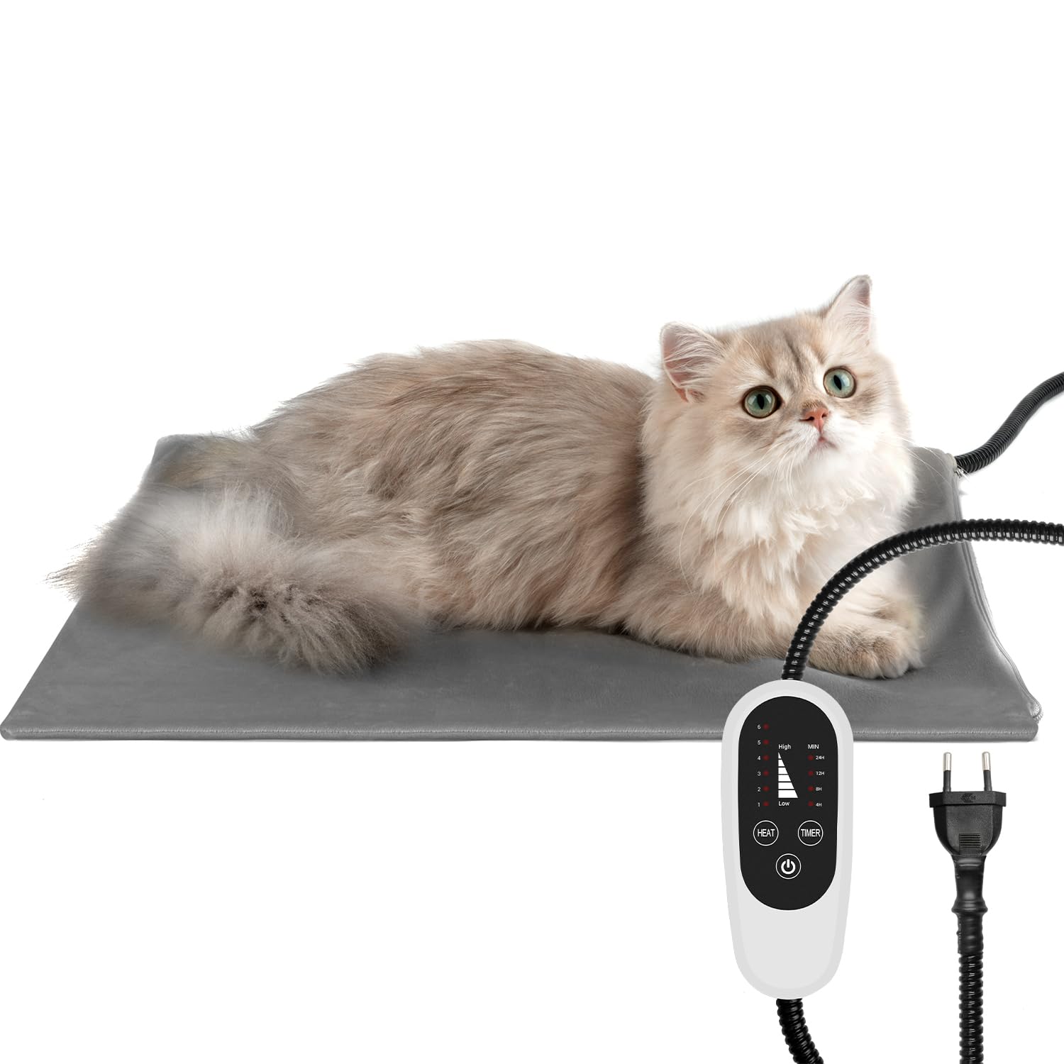 NICREW Tappetino Riscaldante per Gatti e Cani con Timer e Temperatura Costante, Tappeto Riscaldante Gatti Grigio, 40x45cm