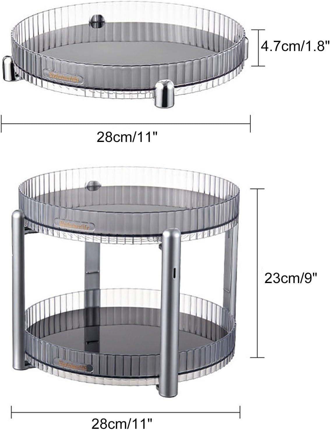 11 Inch Lazy Susan for Cabinet Table, Organizer Round Turntable Spice Rack with Non-Slip Pad, Rotating Storage Rack for Kitchen Bathroom Pantry Vanity (Size : Double Layer)