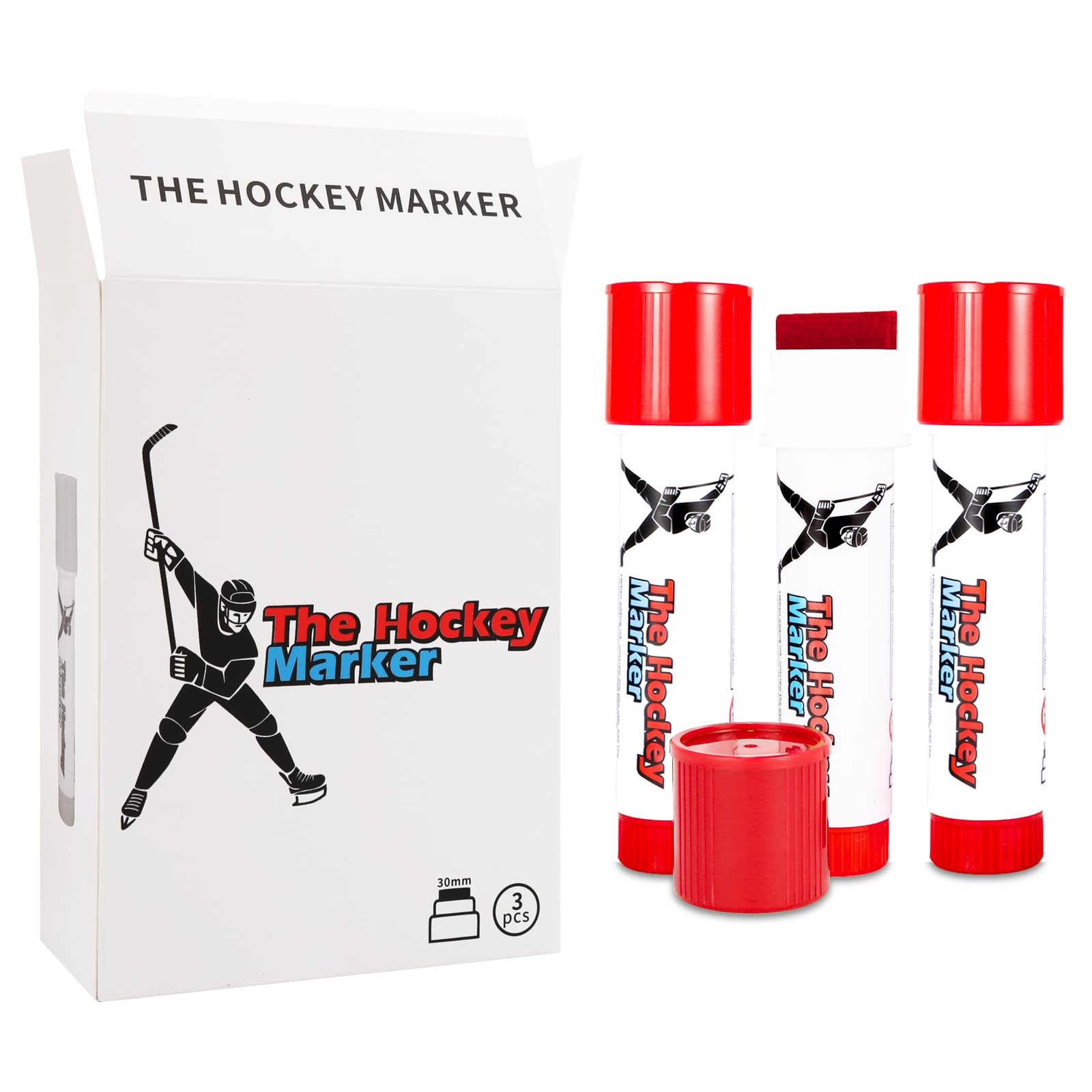 The Ice Hockey Marker, Hockey Pucks Marking in Ice Hockey Training, Ice Hockey Accessories for Hockey Coach, 3 PCS Waterproof Oily Ice Markers for Hockey Rink, Good Helper for Ice Hockey Practice(Red)