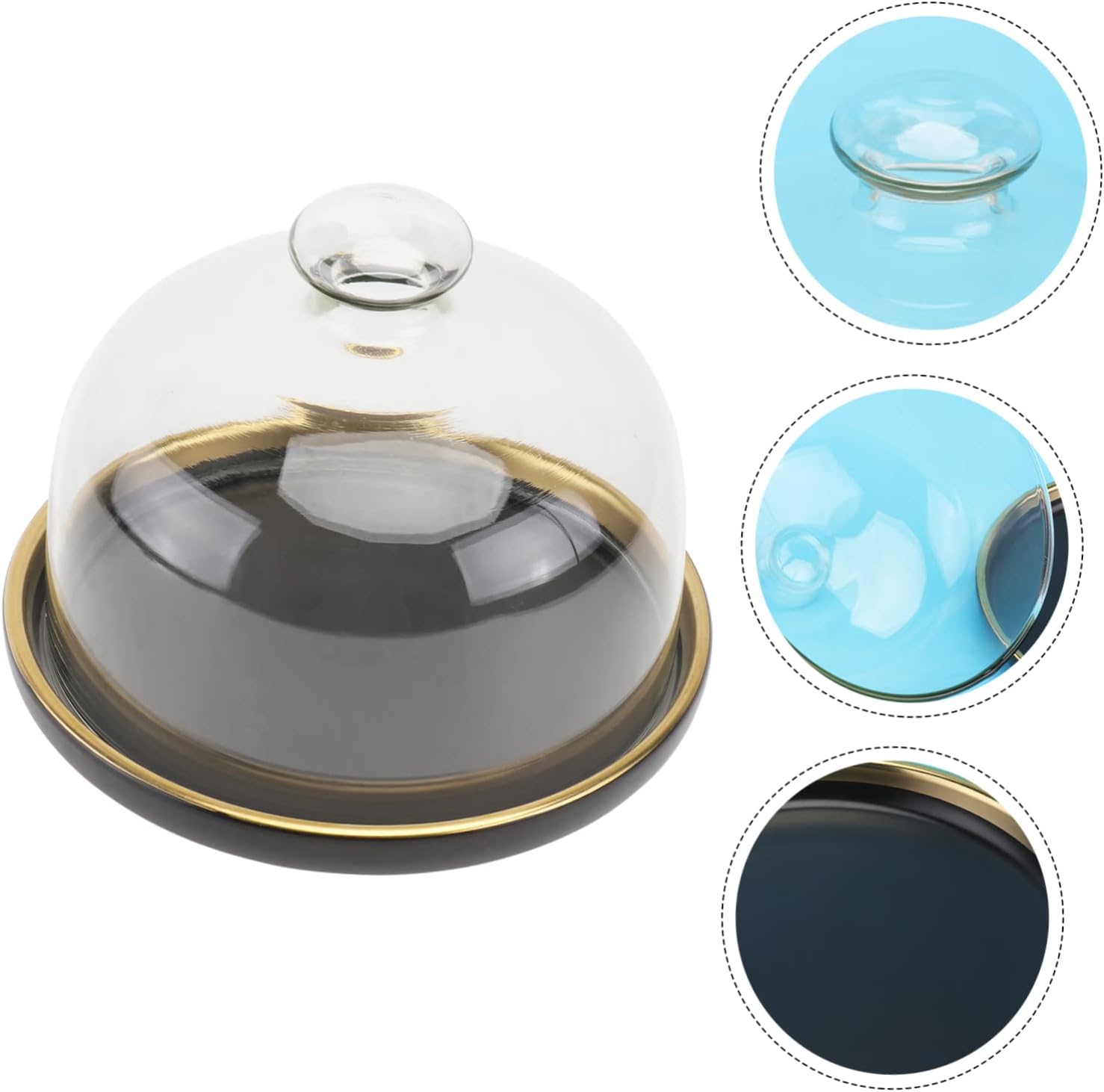 Transparent Glass Cover Cake Tray Set with Ceramic Plate Food Preservation Dome for Dust Protection Stylish Dessert Display for BBQ Picnic Birthday Parties and Gifts