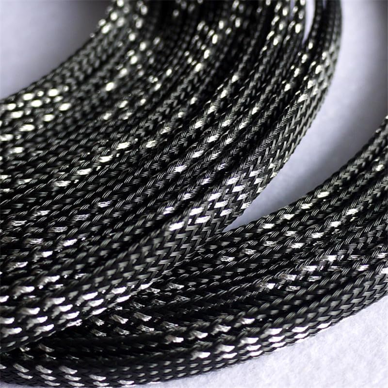 5/20/50/200 Meters Black &Silver 6mm PET Expandable Sleeving High Density Sheathing Plaited Cable Sleeves - (Color: 50m Black Silver)