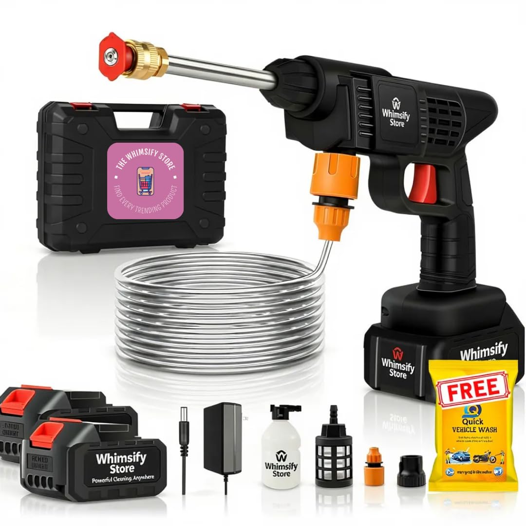 The Whimsify Store Cordless Portable Wireless Pressure Washer Gun 48V 12000mah High Pressure Water Gun for Car Wash Bike Washing Cleaning| Adjustable Nozzle and 5M Hose Pipe (Double Battery)-picture-26
