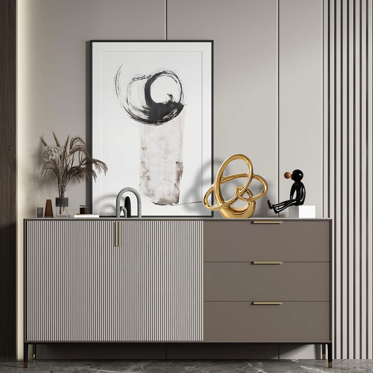 QIANLING Statua in ceramica con decorazioni moderne in oro - Figurina astratta di accento domestico per soggiorno, camera da letto, ufficio, mensola, mensola del camino - Decorazione di nozze