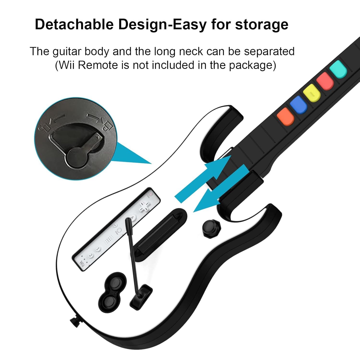 DOYO Manette sans fil pour Wii compatible avec Guitar Hero et Rock Band, fonctionne avec tous les jeux Guitar Hero, sangle ajustable (Blanc)