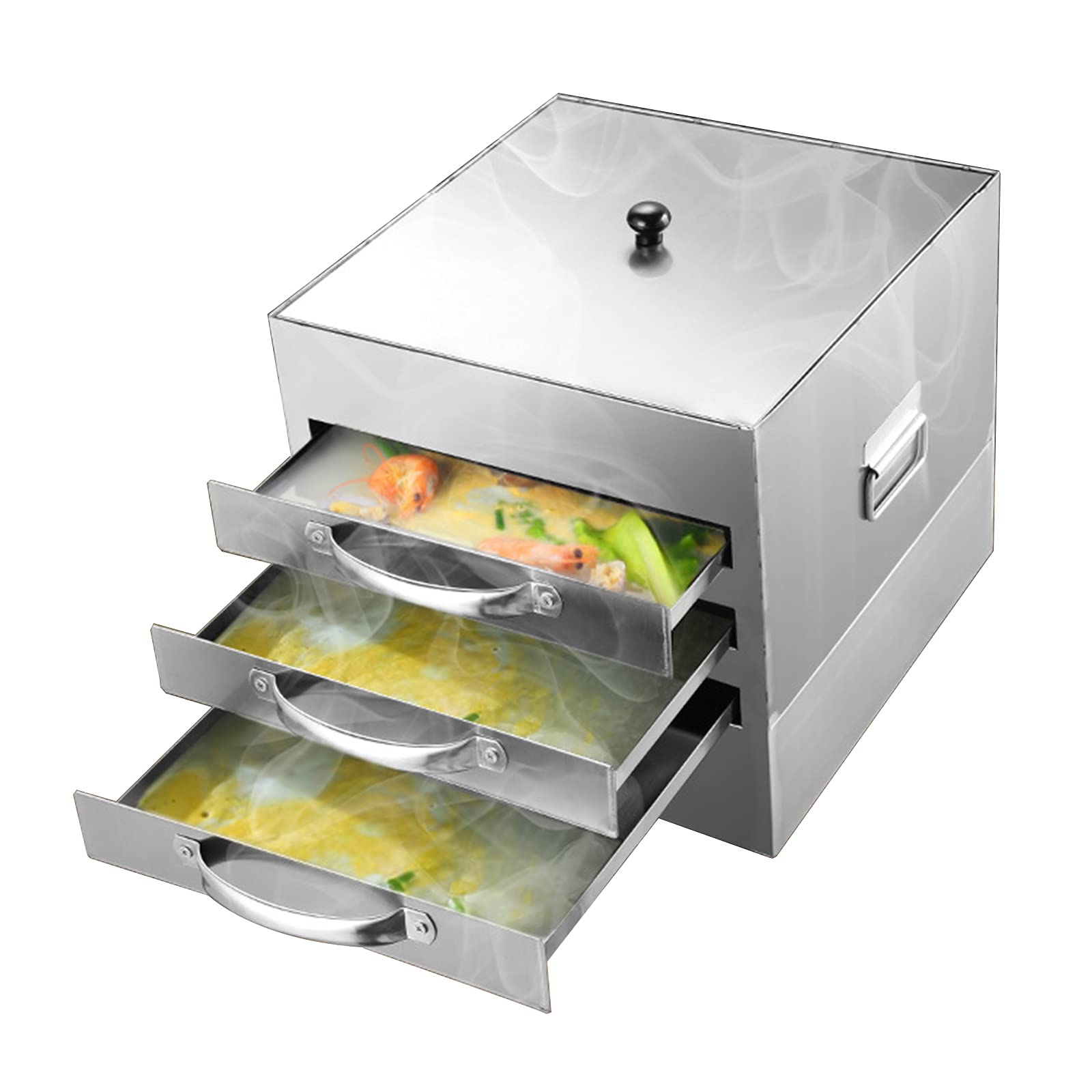 Vaporera China para Alimentos con Rollos de Fideos de arroz - Máquina casera para Rollos de Fideos de arroz con 3 bandejas de Acero Inoxidable (1 Bandeja con Orificio + 2 bandejas
