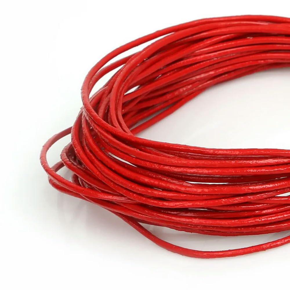 Embroidery thread, Cowhide Leather Rope String, Round Thong Cord 5 Meters Multicolor 1-2mm DIY Jewelry Making Bracelet Findings(Red,2mm)