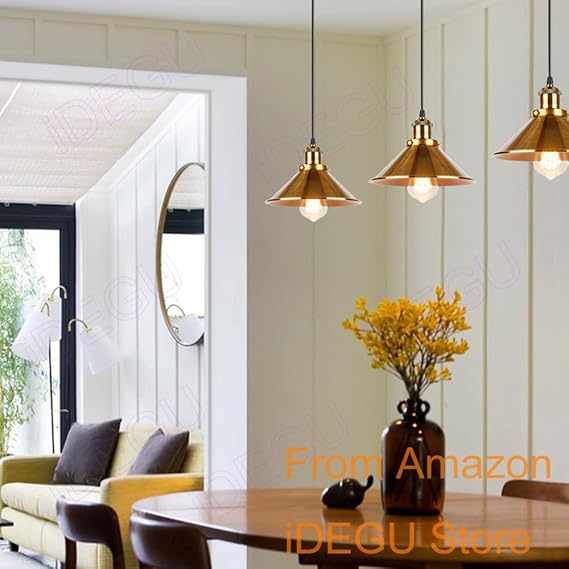 iDEGU iDEGU Retro hanglamp, industrieel, design, Edison, plafondlamp, E27, kroonluchter, hanglamp van metaal, voor eetkamer, keuken, woonkamer, Ø 22 cm (goud 1 stuk) photo 2