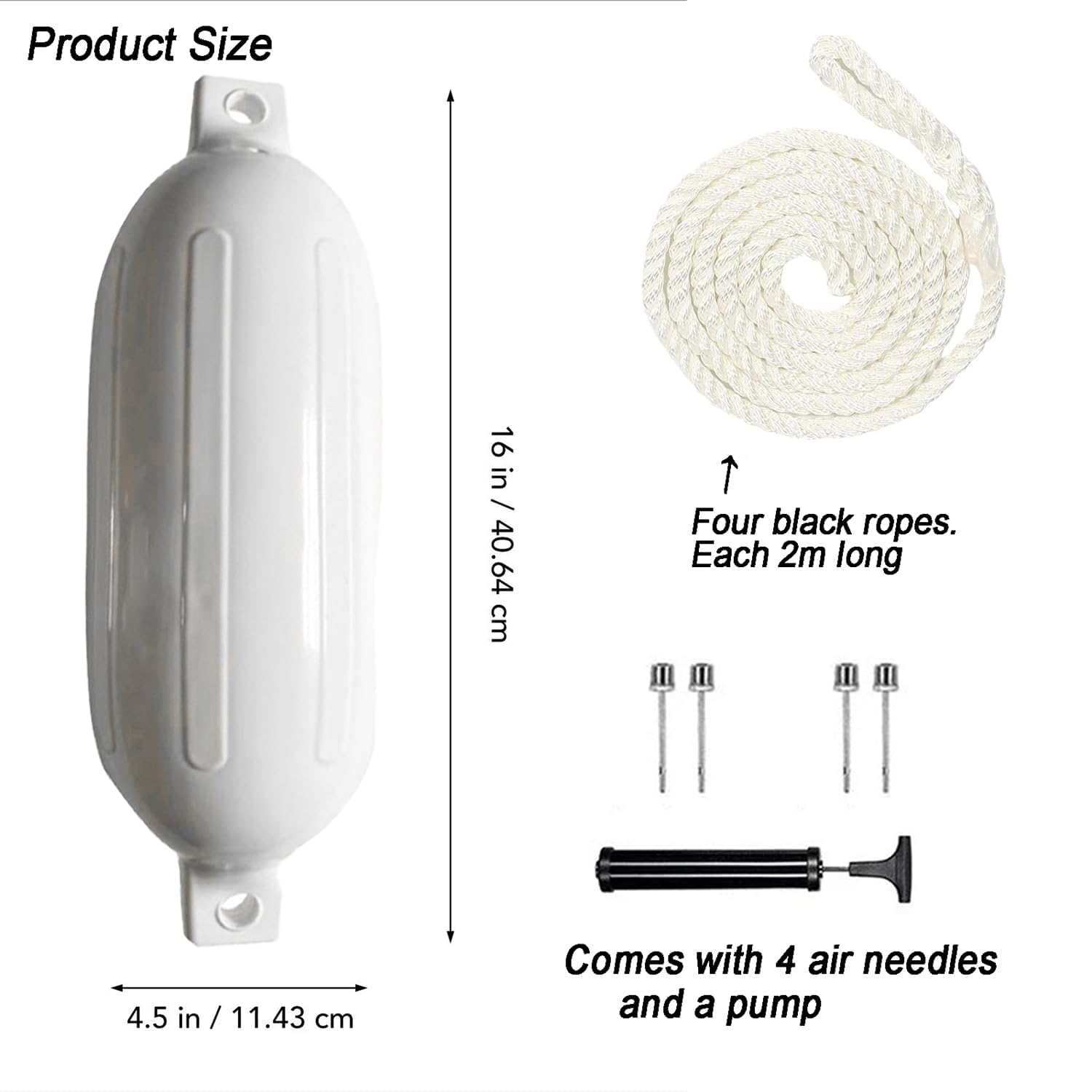Pare Battage Pour Bateau,50x14cm Garde-Boue De Bateau,4 Pcs(Lignes d'Ailes Incluses),y Compris La Pompe,Quatre Goupilles d'Air,Anti-Collision,Convient Aux Bateaux Et Aux Marinas De 3 à 6m(Blanc)