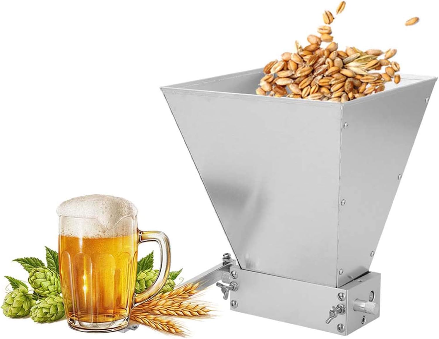 Heavy Duty 2 Roller Grain Mill, Stainless Steel Malt Mill Crusher Homebrew Grain