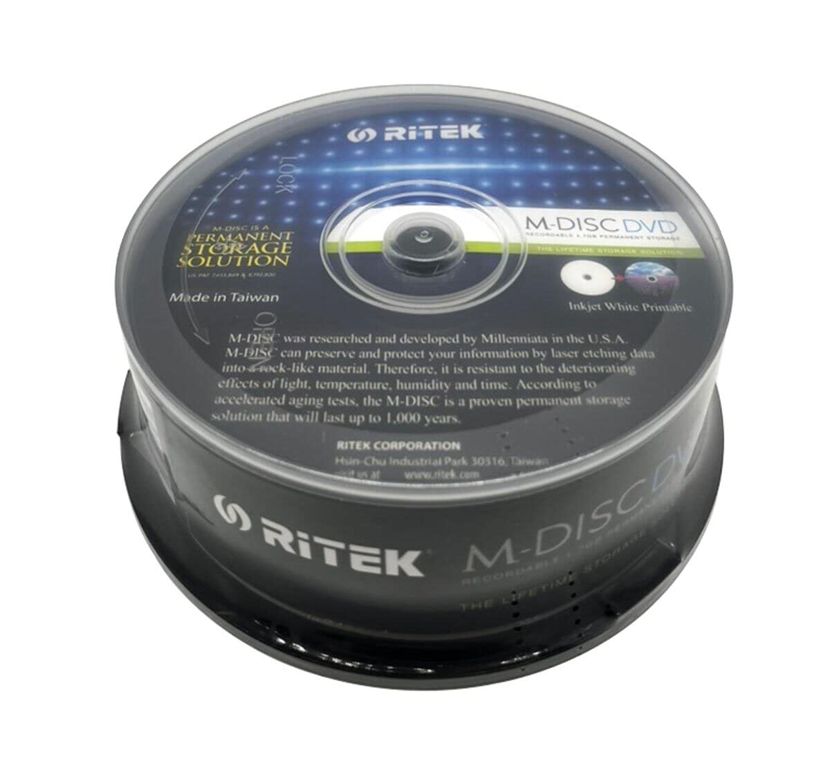M-Disc DVD 4,7 GB | Langzeitarchivierung | 1000 Jahre Lebensdauer | Hitze- und wasserbeständig | weiß Inkjet bedruckbar | 25er Spindel