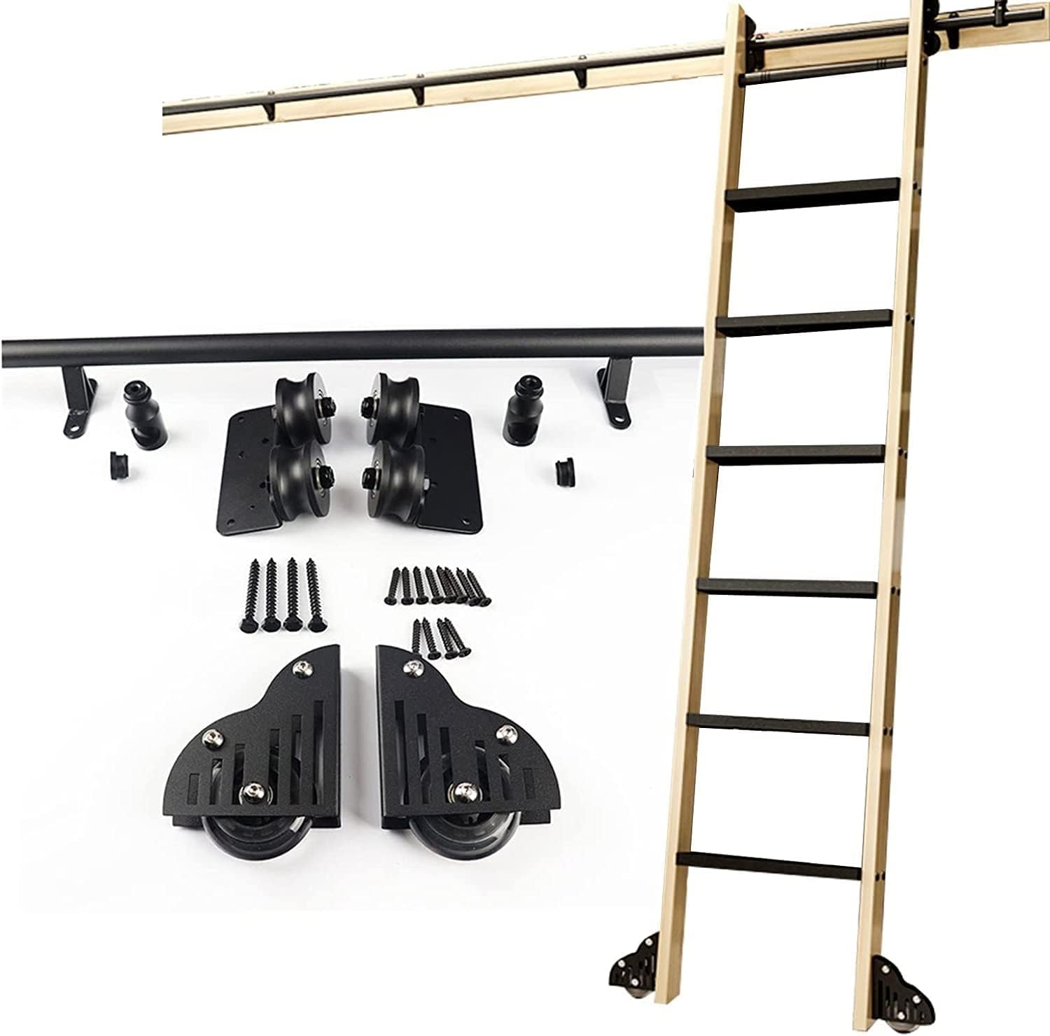 Schiebeleiter-Kit, rollende Bibliotheksleiter, Schienenschiene | Rollleitern für Bücherregale, Lager, Bar, Schrank-Set, Mobile Leiter-Hardware-Kit, Rollensystem (ohne Leiter) (Größ
