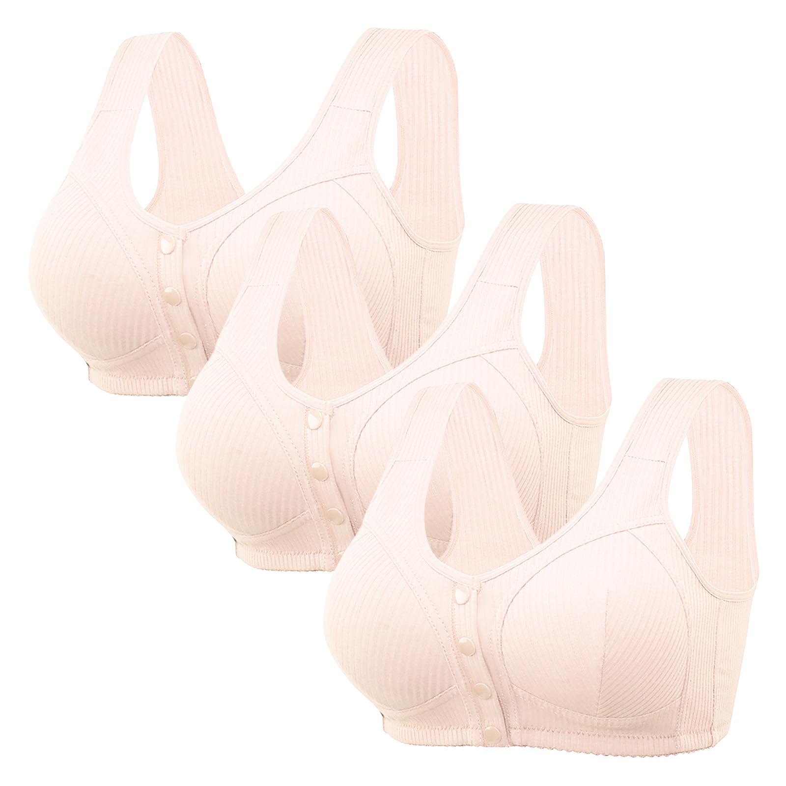 Lot de 3 soutiens-gorge à fermeture avant pour femme - Soutien-gorge push-up sans fil pour femme - Brassière côtelée anti-affaissement - Soutien-gorge push-up confortable - Sous-vêtements de soutien