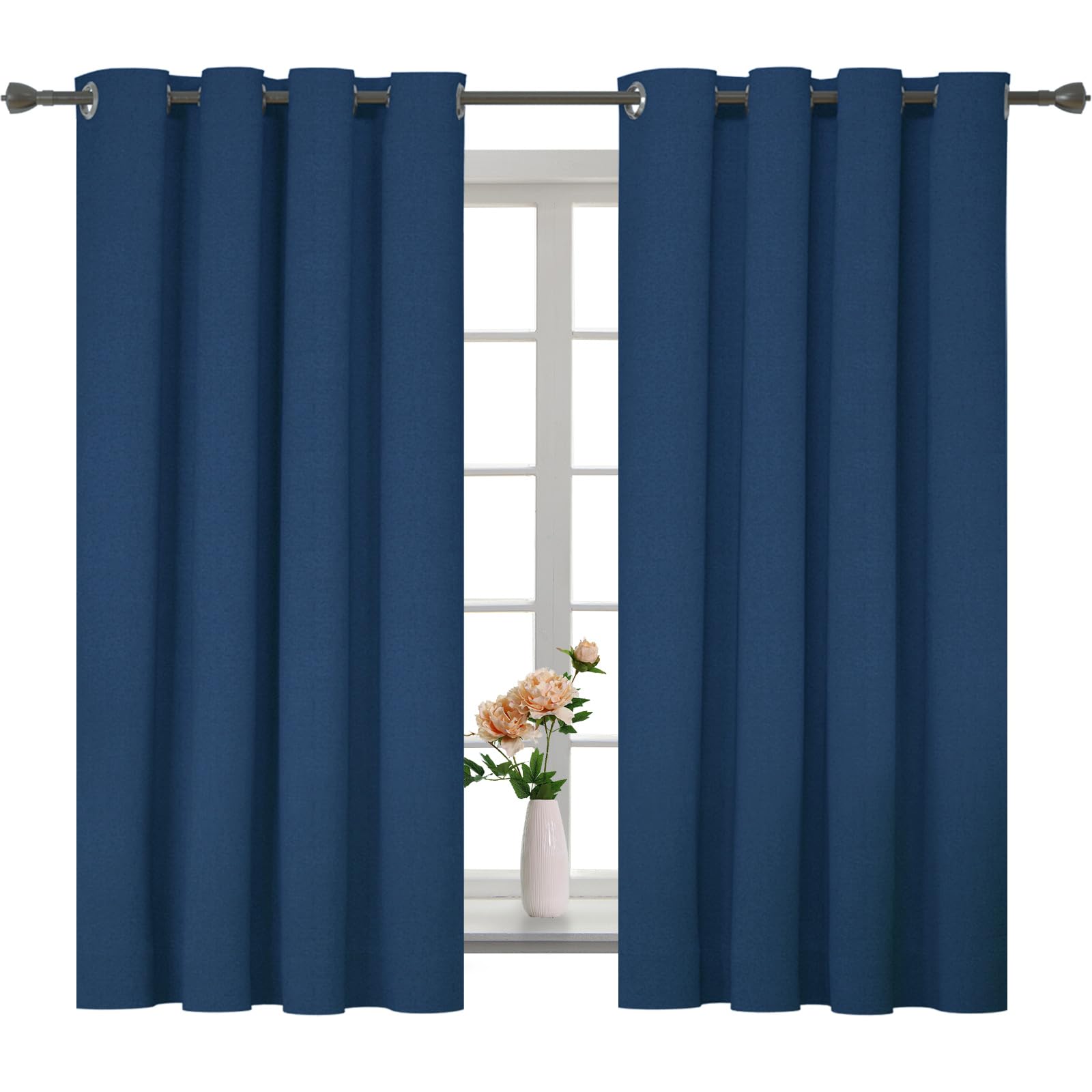 YSTELLAA 100% Gardinen Blickdicht 2er Set, 140×145cm,Thermovorhang Leinenoptik Kälteschutz, Schallschutz Gardinen Mit Ösen, Verdunklungsvorhänge Wohnzimmer, Schlafzimmer, Blau