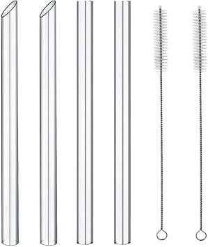 Reusable Glass Wide straw Boba Drinking Straws Fat Straws Smoothie/Bubble Tea/Milkshakes Straws with 2 Cleaning Brush & Carry Bag 14mm/8.85 in Environmentally Friendly 2+2/14mm